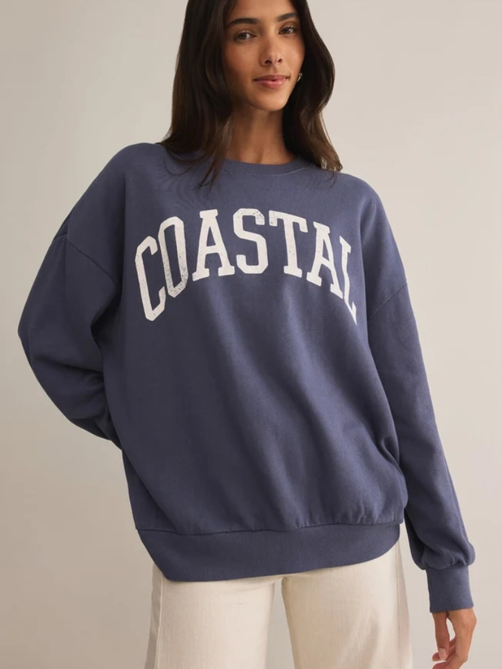 Z Supply Navy Pullover Sweatshirt with White COASTAL Arch | S